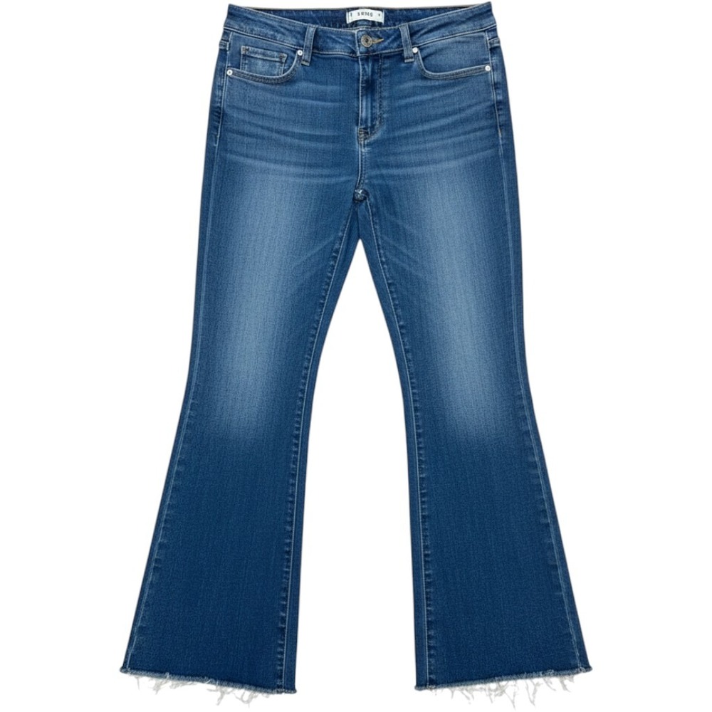 PAIGE Manhattan Bootcut Jeans Womens 29 Blue Raw Hem Frayed Denim
